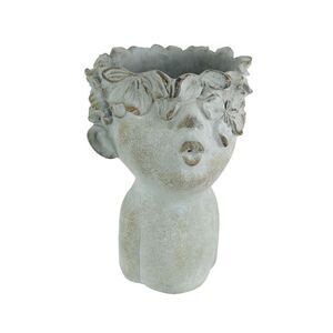 Pucker Up Kissing Face Weathered Finish Concrete Head Planter 10 Inches High